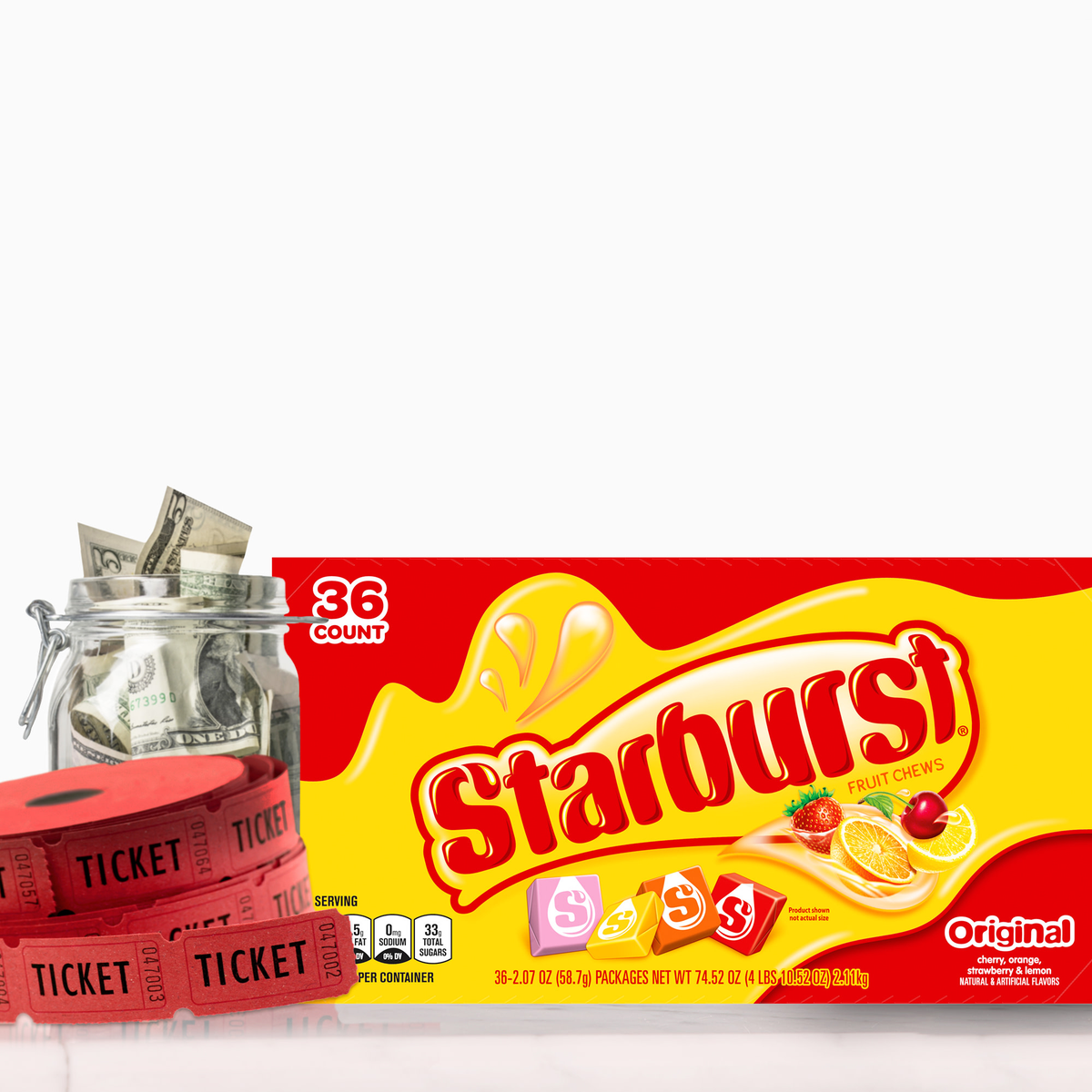 Starburst Chewy Candy, Original, Full Size, 2.07 oz, 36 ct