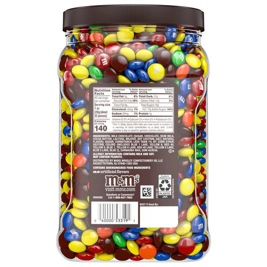 M&M'S Chocolate Candy, Milk Chocolate, 62 oz Jar