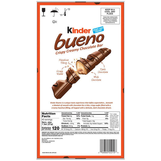 Kinder Bueno Chocolate Bars, 1.5 oz, 20 ct