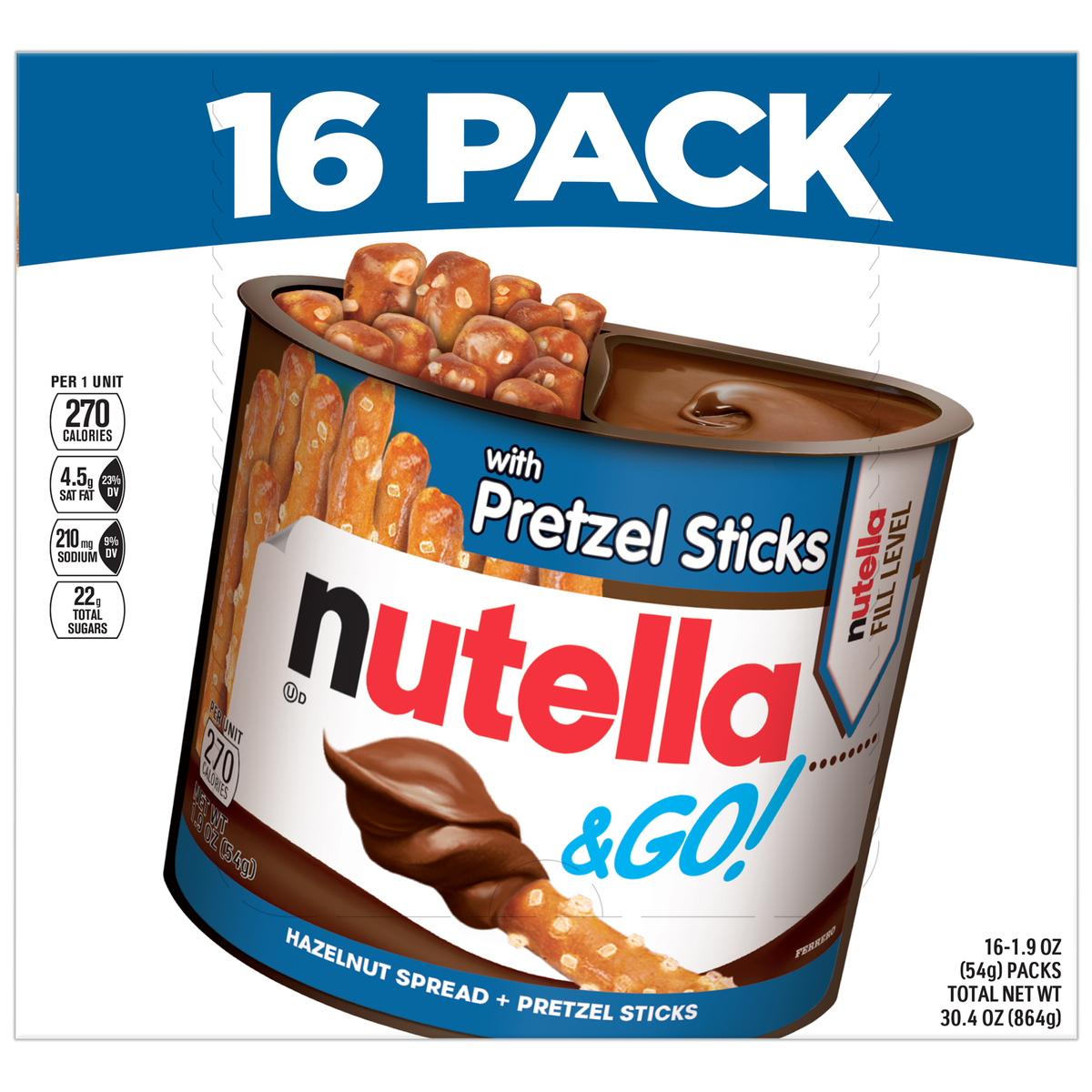 Nutella & Go Hazelnut Spread with Pretzel Sticks, 1.9 oz, 16 ct