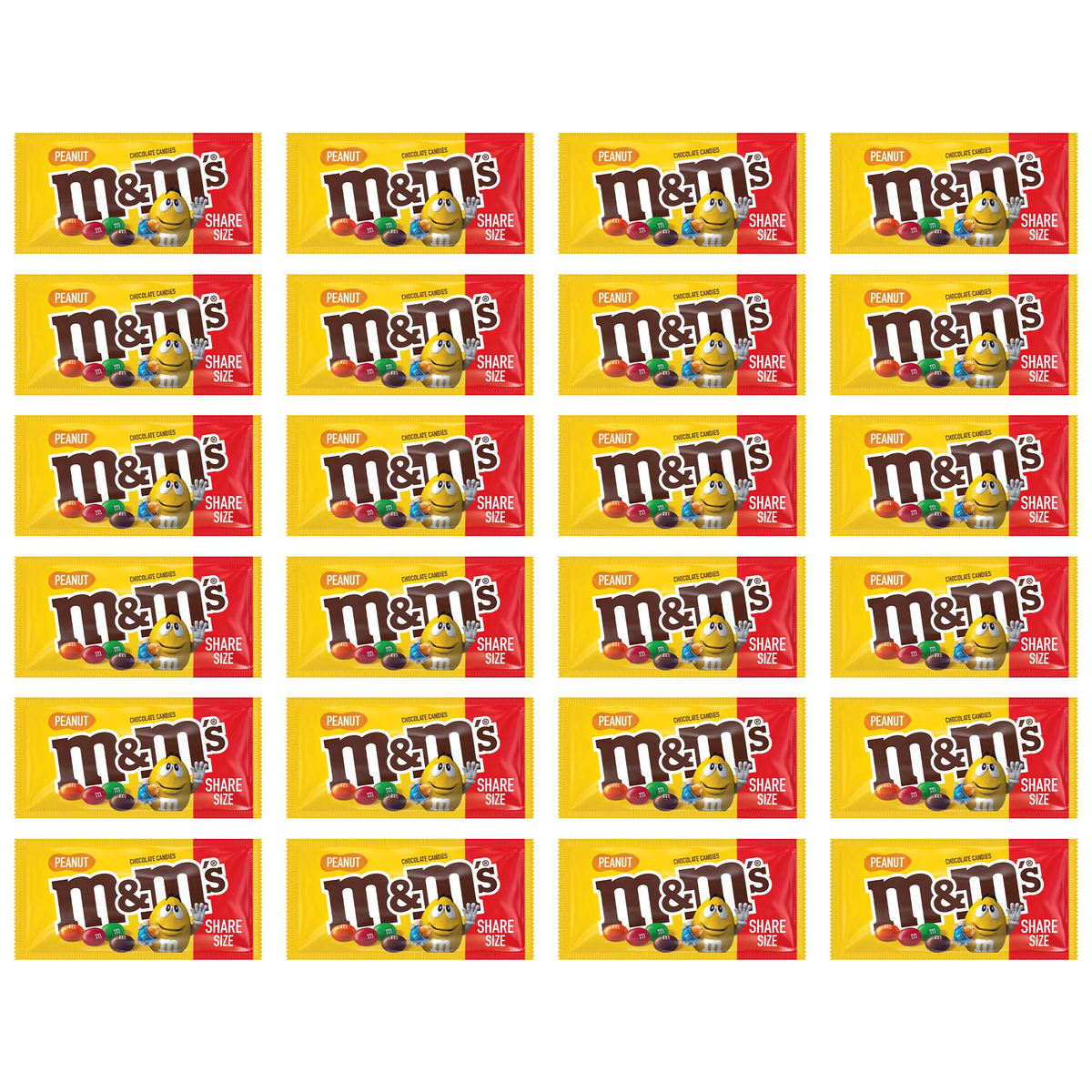 M&M'S Chocolate Candy, Peanut, Share Size, 3.27 oz, 24 ct