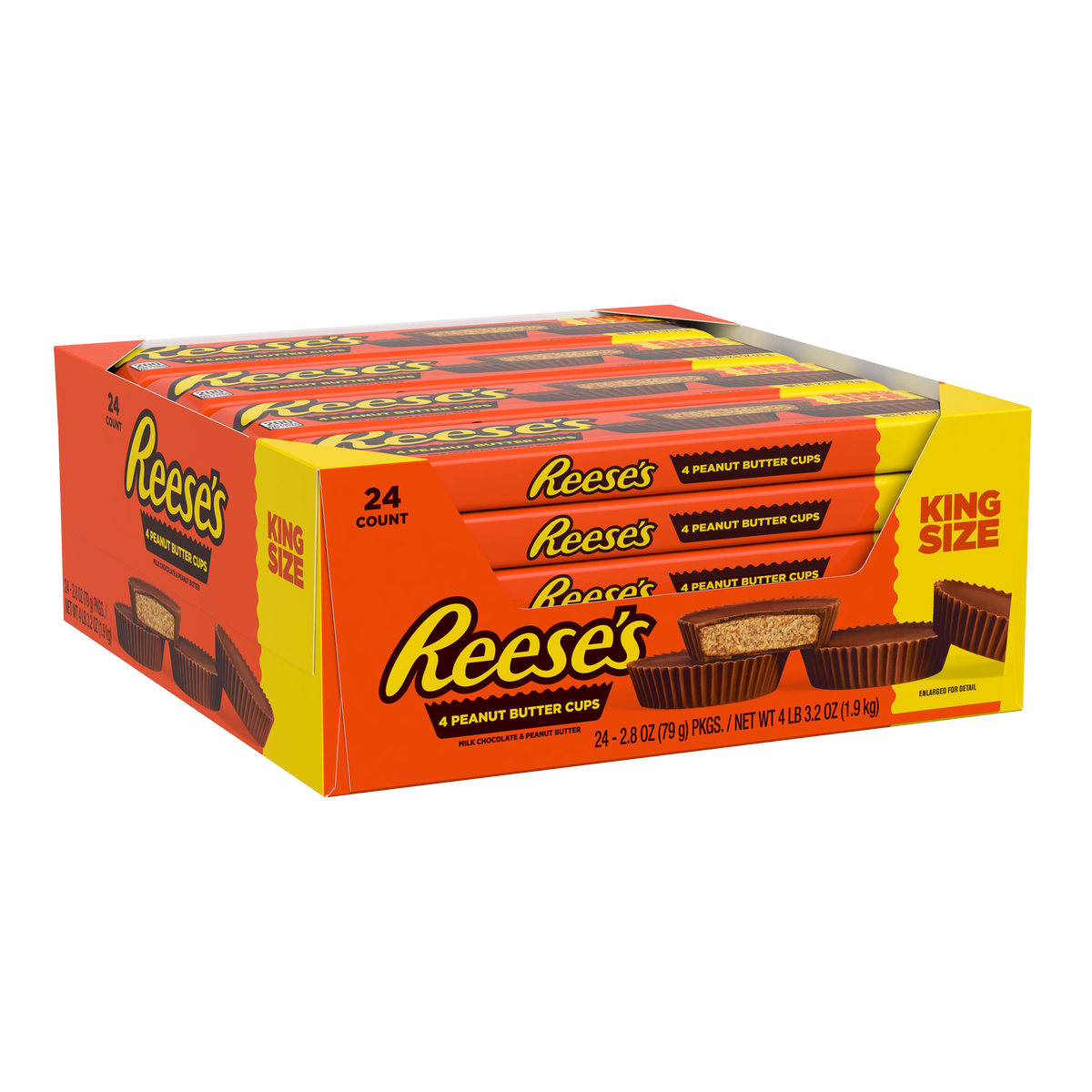 Reese's Peanut Butter Cups, Milk Chocolate, King Size, 2.8 oz, 24 ct
