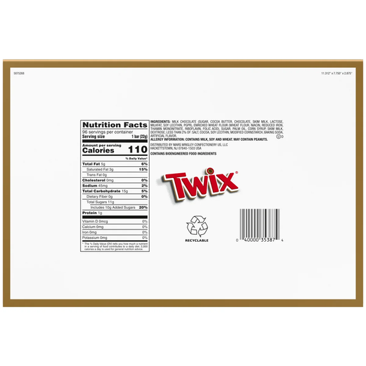 Twix Chocolate & Caramel Cookie Candy Bar, Share Size, 3.02 oz, 24 ct