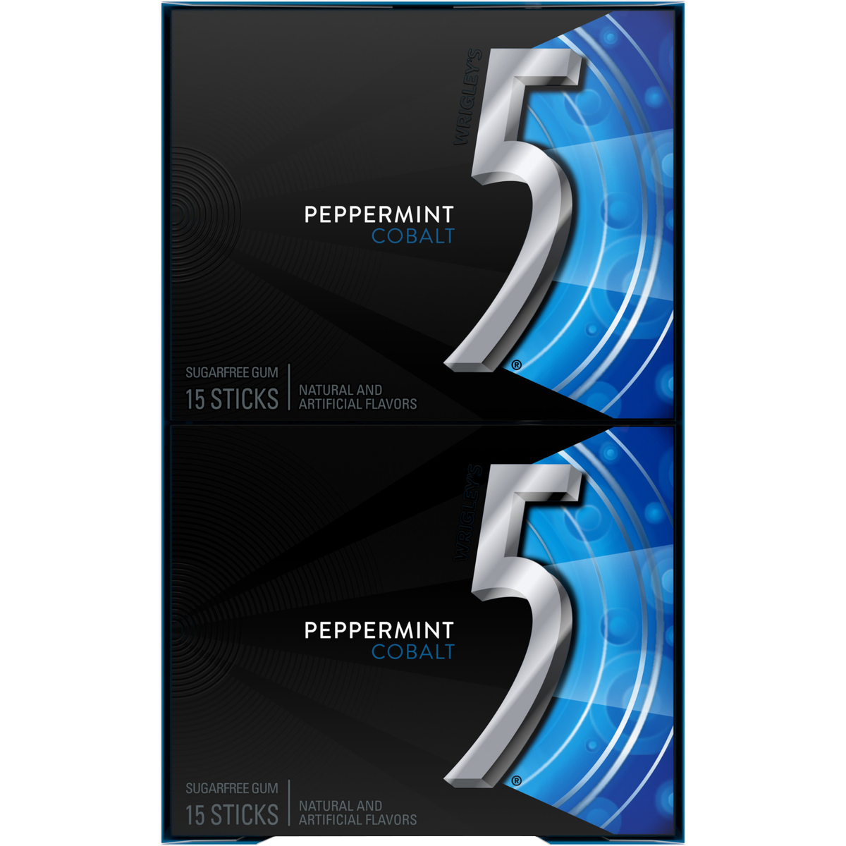 5 Gum Sugar Free Chewing Gum, Peppermint Cobalt, 15 Sticks, 10 ct