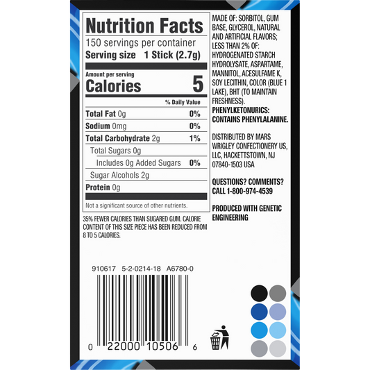5 Gum Sugar Free Chewing Gum, Peppermint Cobalt, 15 Sticks, 10 ct