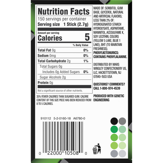 5 Gum Sugar Free Chewing Gum, Spearmint Rain, 15 Sticks, 10 ct