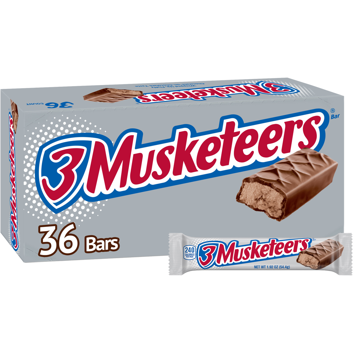 3 Musketeers Chocolate Candy Bar, Full Size, 1.92 oz, 36 ct