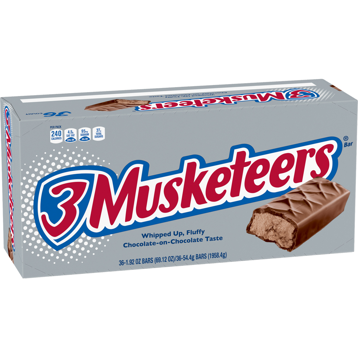3 Musketeers Chocolate Candy Bar, Full Size, 1.92 oz, 36 ct