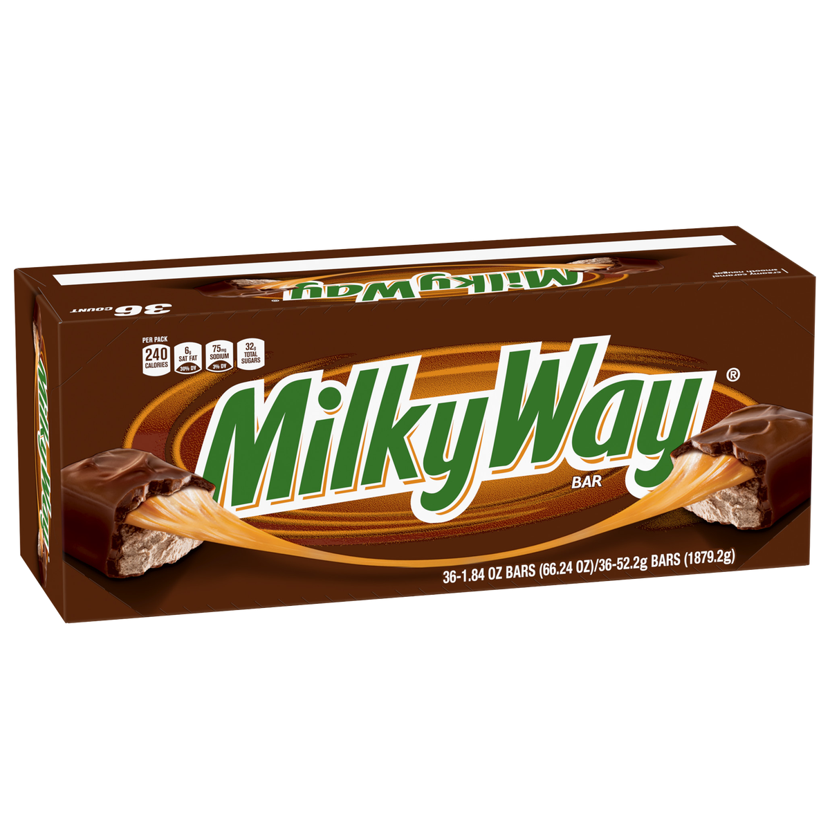Milky Way Caramel Chocolate Candy Bar, Full Size, 1.84 oz, 36 ct