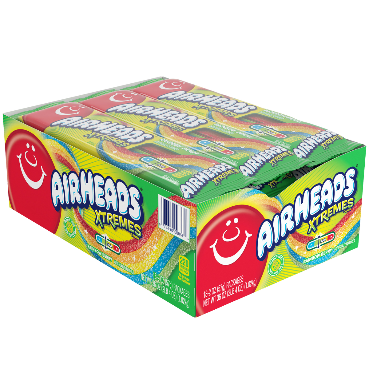 AirHeads Xtremes Sweetly Sour Belts, Rainbow Berry, 2 oz, 18 ct