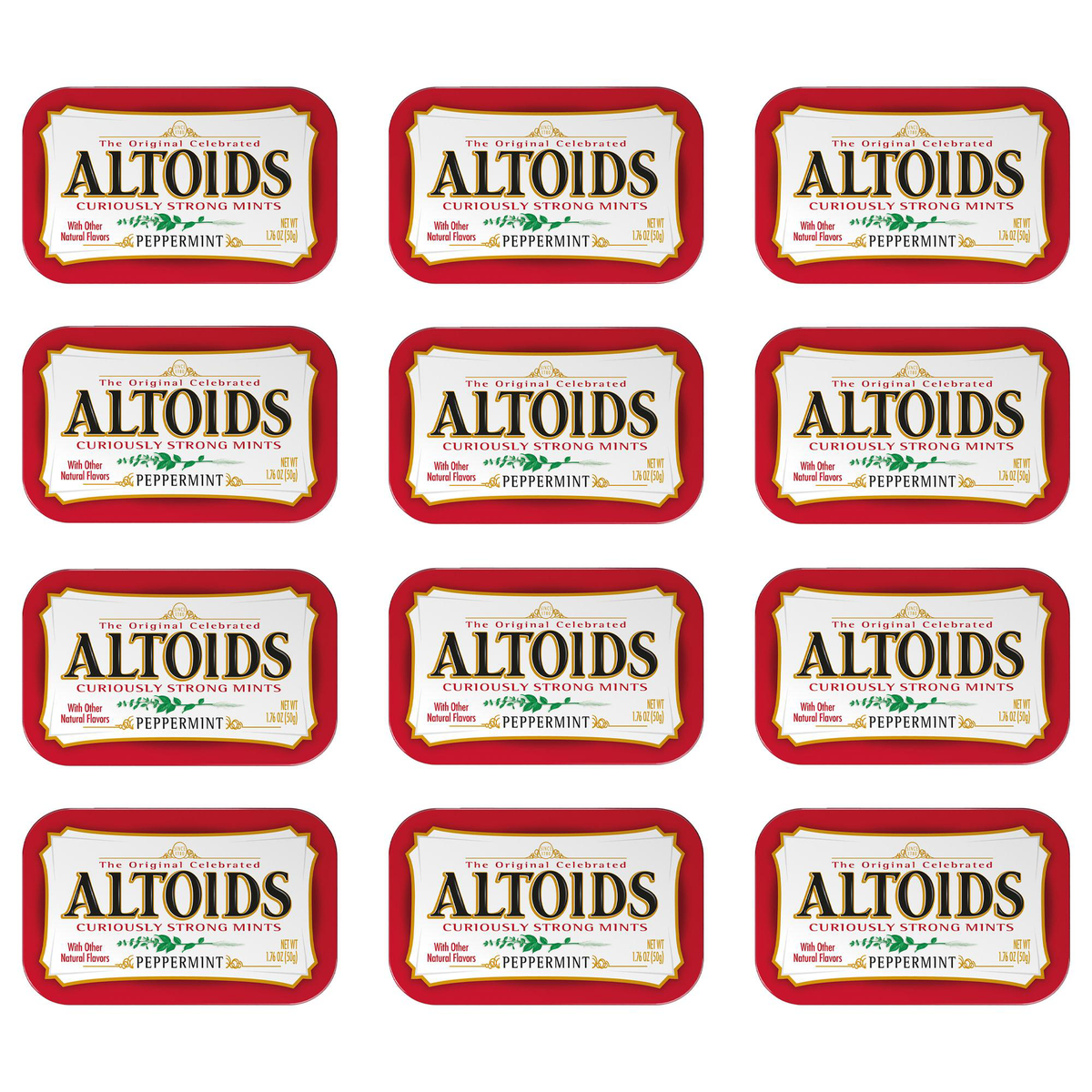 Altoids Breath Mints, Hard Peppermint Candy, 1.76 oz Tin, 12 ct