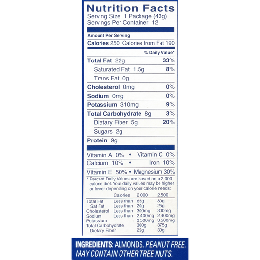 Blue Diamond Almonds, Whole Natural, 1.5 oz, 12 ct