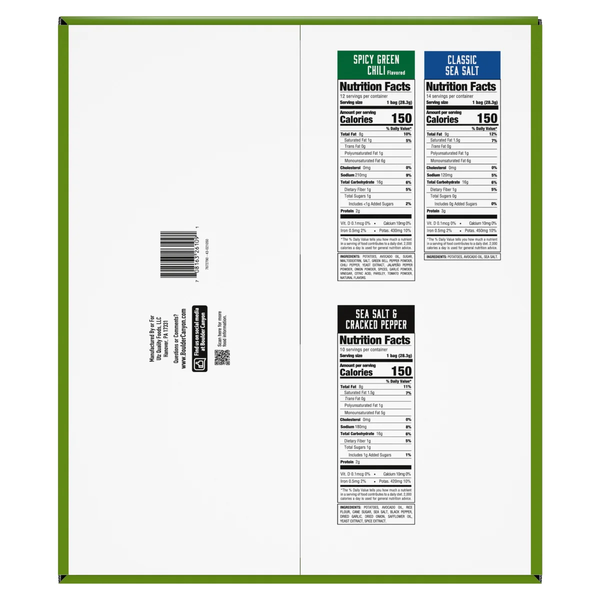 Boulder Canyon Avocado Oil Kettle Style Potato Chips, Variety Pack, 1 oz, 36 ct