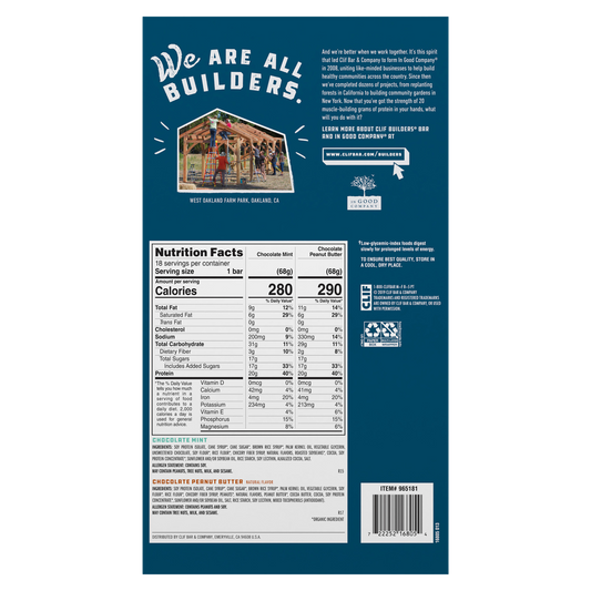 CLIF Builder's Protein Bar, 20g Protein, Variety Pack, 2.4 oz, 18 ct