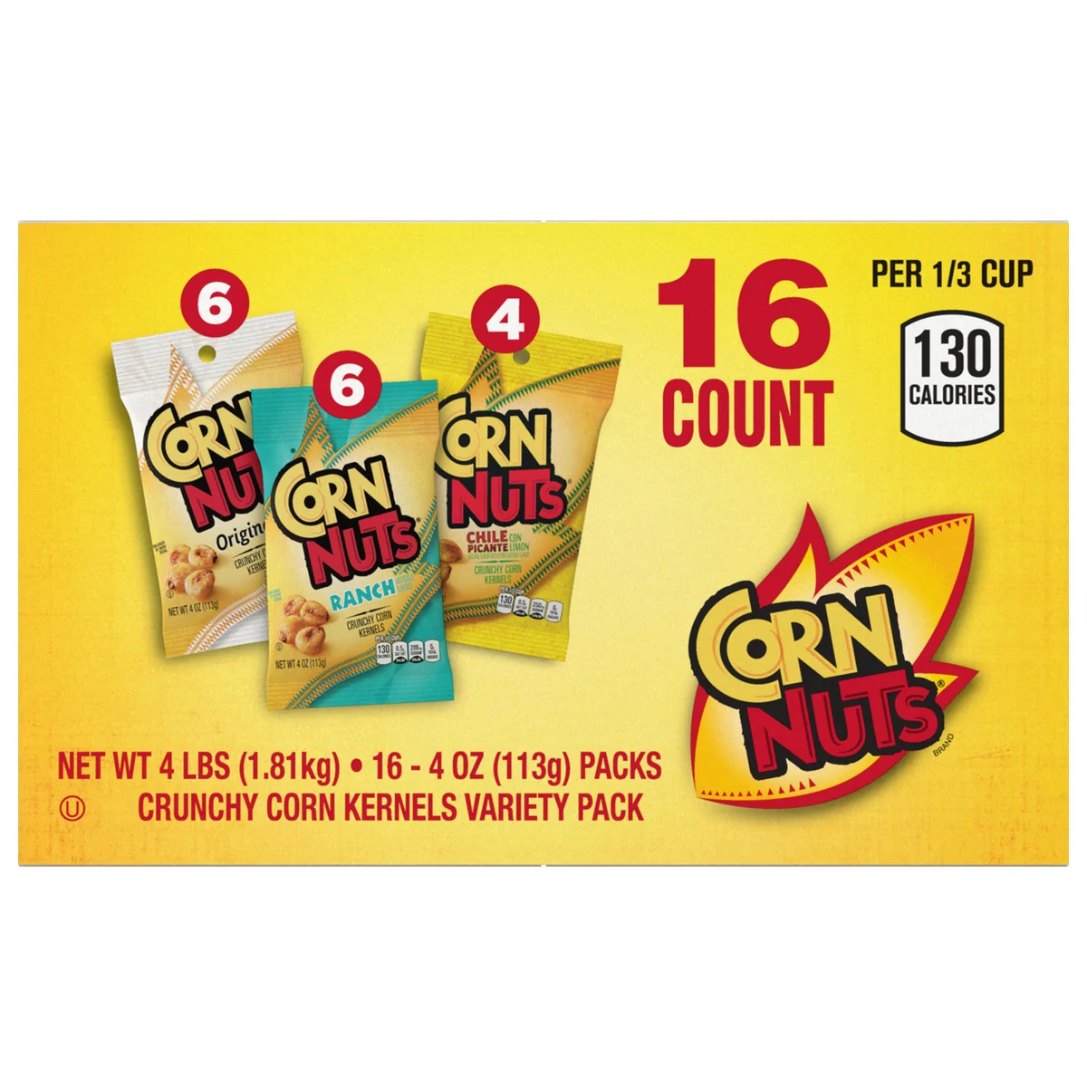 CORN NUTS Crunchy Corn Kernels, Variety Pack, 4 oz, 16 ct