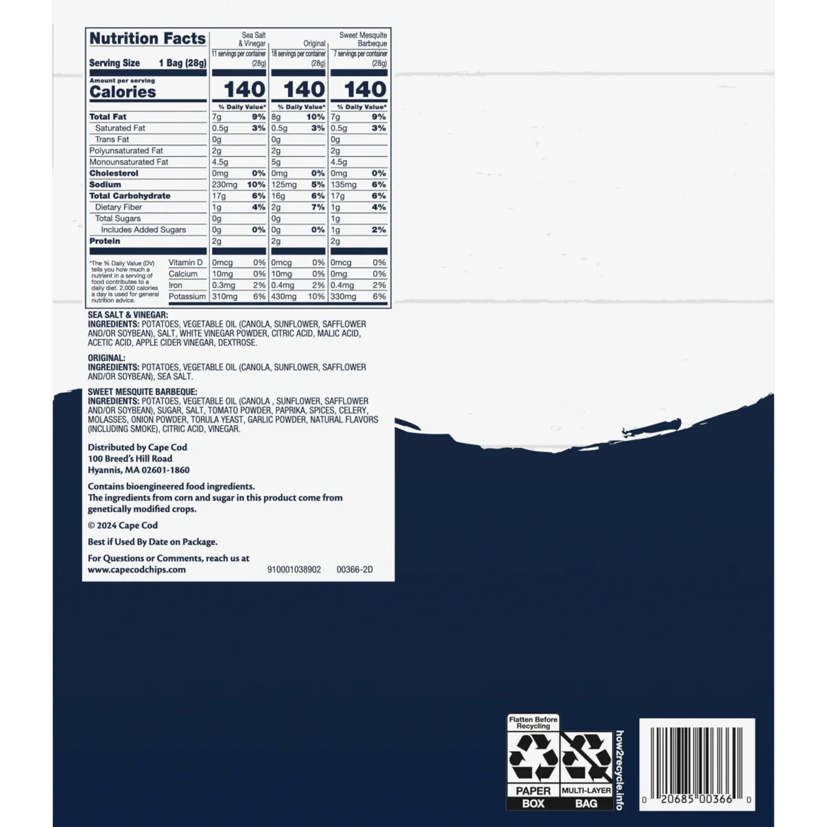 Cape Cod Kettle Cooked Potato Chips, Variety Pack, 1 oz, 36 ct