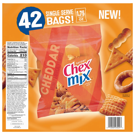 Chex Mix Snack Mix, Cheddar, 1.75 oz, 42 ct