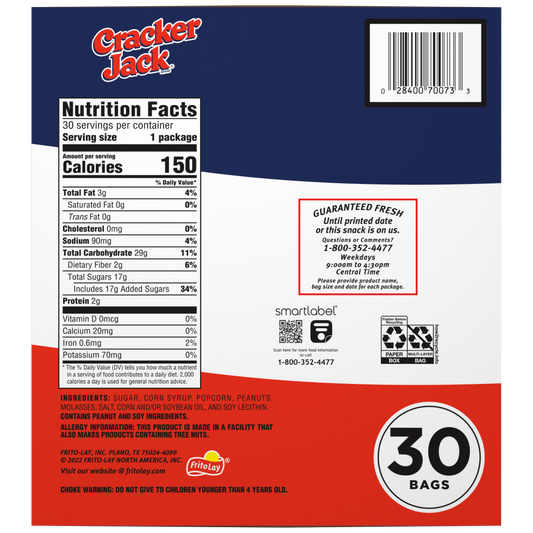 Cracker Jack, Original Caramel Coated Popcorn and Peanuts, 1.25 oz, 30 ct