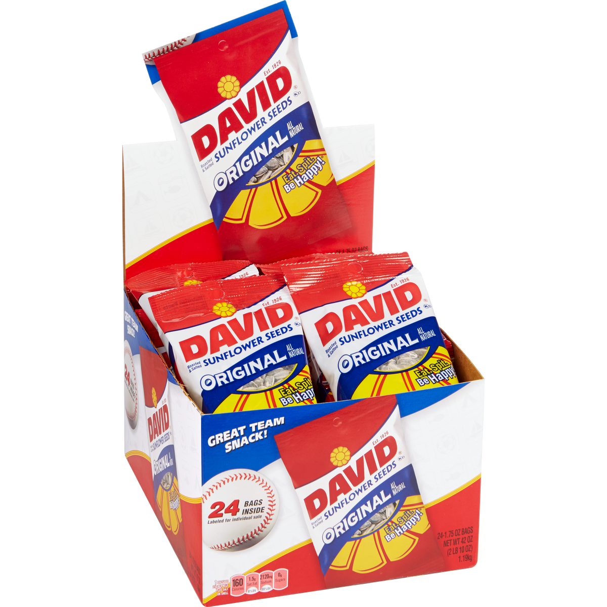 David Sunflower In-Shell Seeds, Original, 1.75 oz, 24 ct