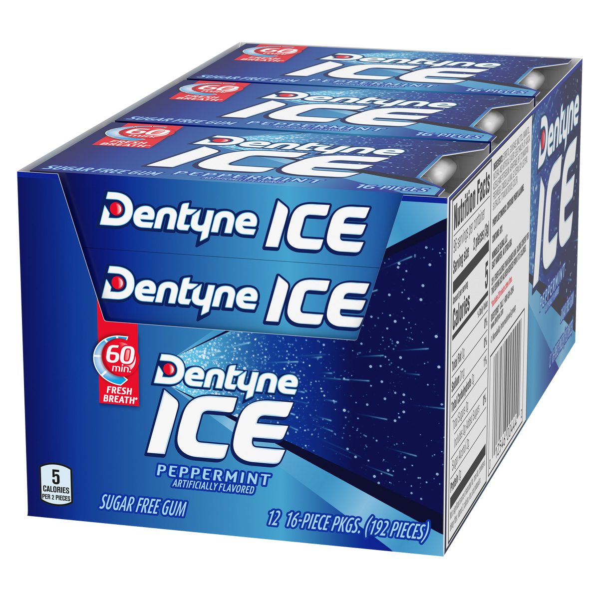 Dentyne Ice Sugar Free Gum, Peppermint, 16 Pieces, 12 ct