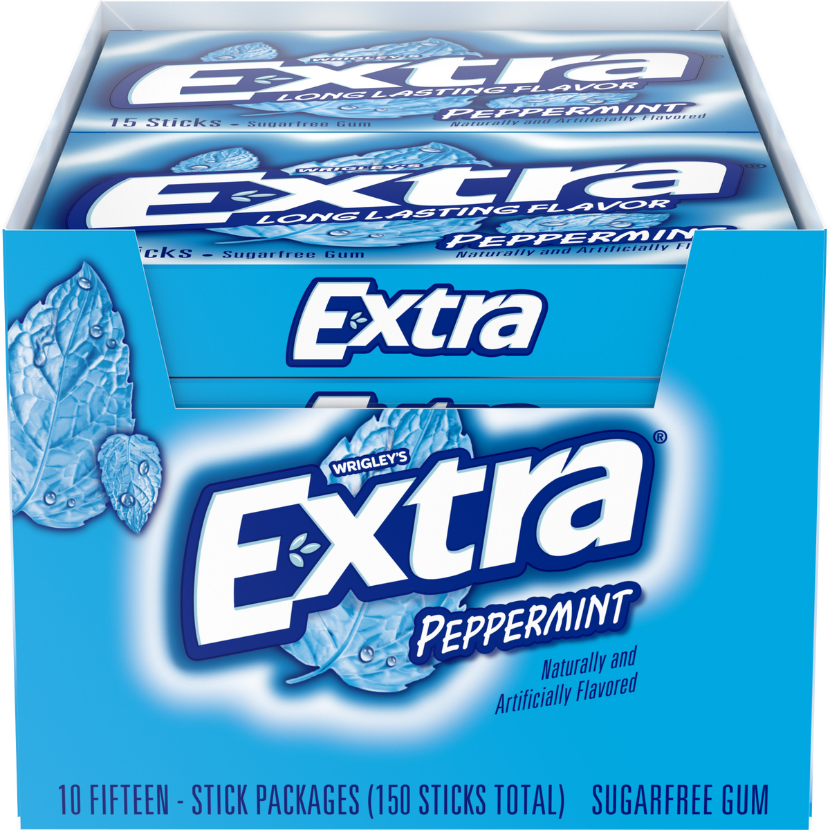 Extra Sugar Free Chewing Gum, Peppermint, Slim Pack, 15 Sticks, 10 ct