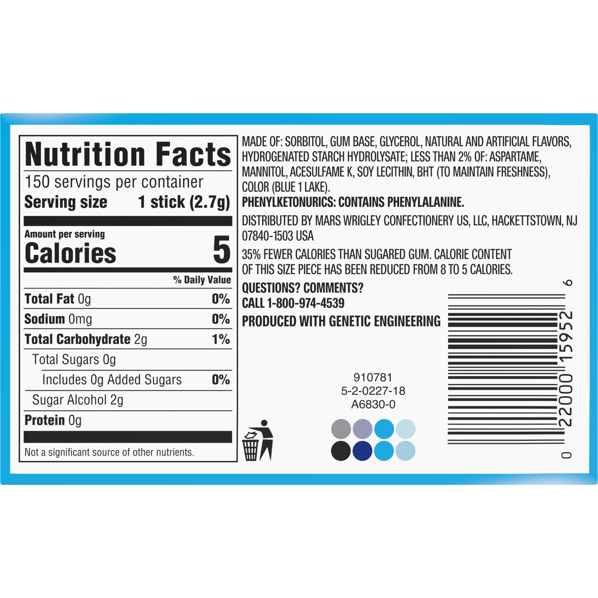 Extra Sugar Free Chewing Gum, Peppermint, Slim Pack, 15 Sticks, 10 ct