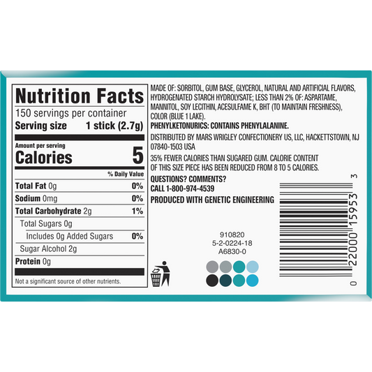 Extra Sugar Free Chewing Gum, Polar Ice, Slim Pack, 15 Sticks, 10 ct