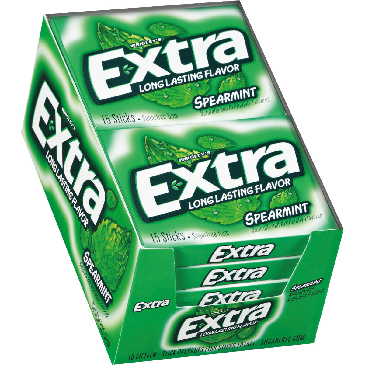 Extra Sugar Free Chewing Gum, Spearmint, Slim Pack, 15 Sticks, 10 ct
