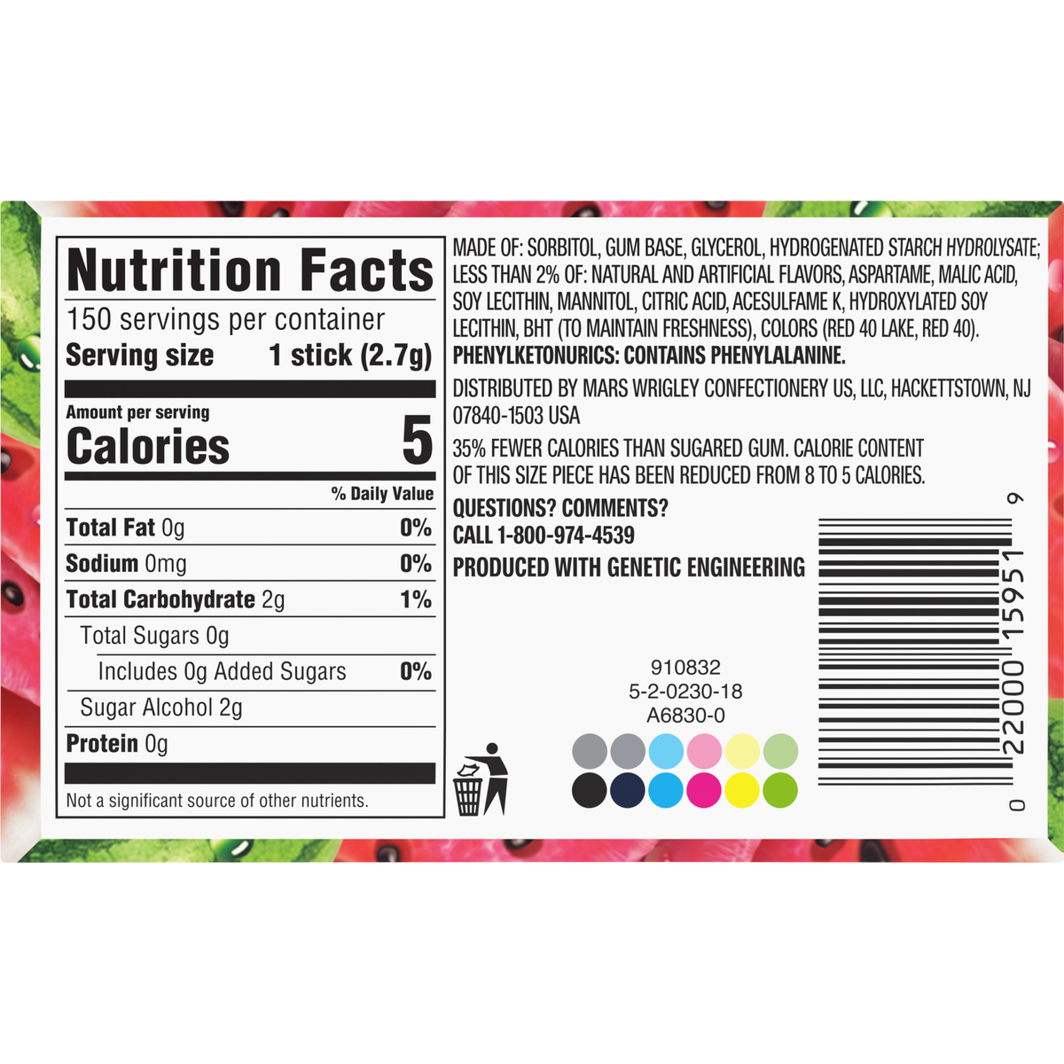 Extra Sugar Free Chewing Gum, Sweet Watermelon, Slim Pack, 15 Sticks, 10 ct