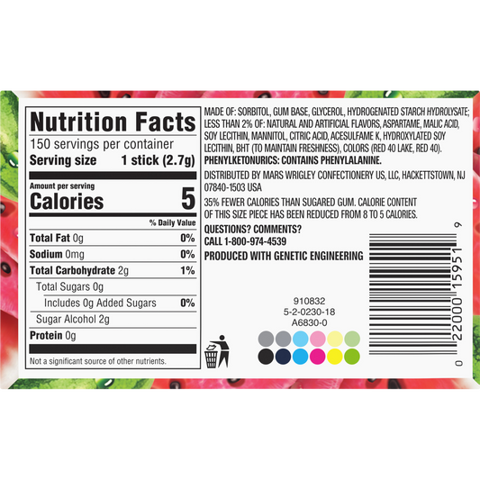 Extra Sugar Free Chewing Gum, Sweet Watermelon, Slim Pack, 15 Sticks, 10 ct