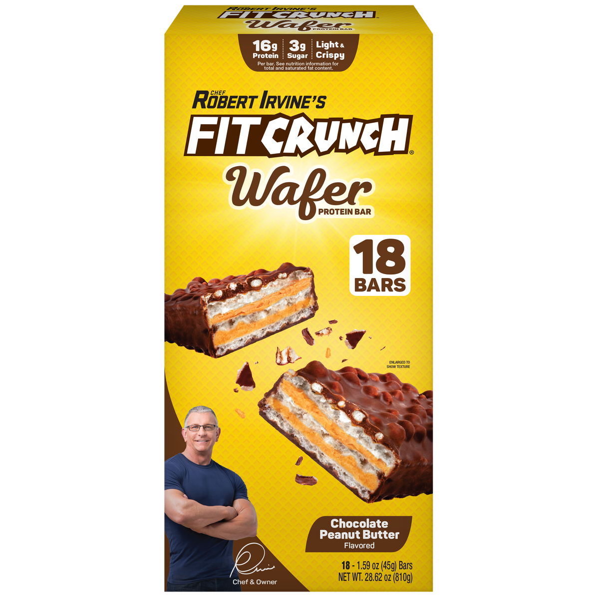 FITCRUNCH Wafer Protein Bars, 16g Protein, Chocolate Peanut Butter, 1.59 oz, 18 ct