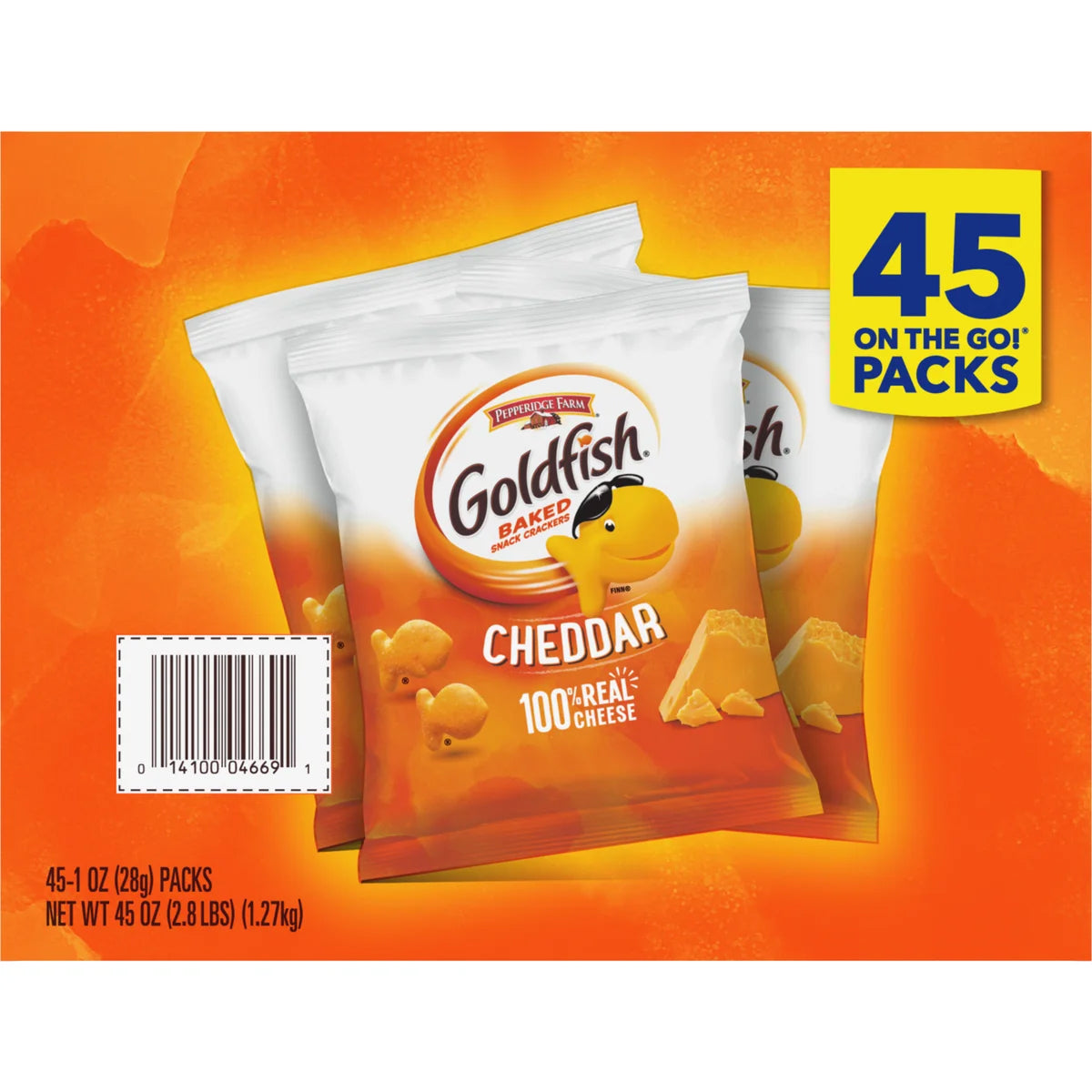 Goldfish Baked Snack Crackers, Cheddar, 1 oz, 45 ct