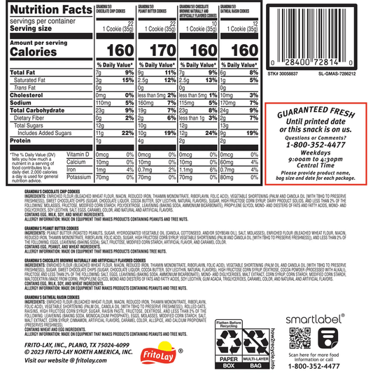 Grandma's Cookies, Variety Pack, 2.5 oz, 33 ct