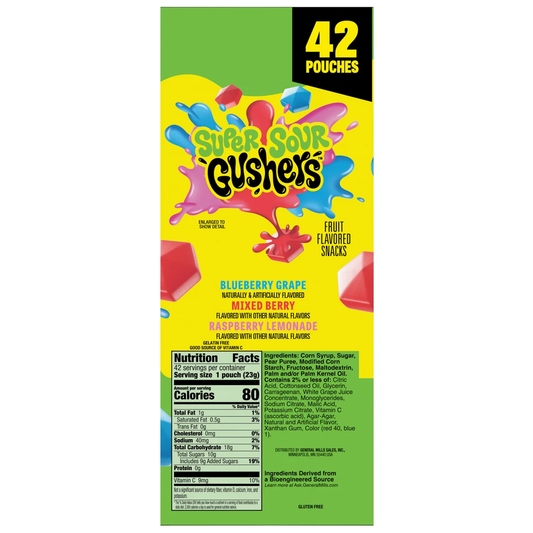 Gushers Super Sour Fruit Flavored Snacks, Variety Pack, 0.8 oz, 42 ct