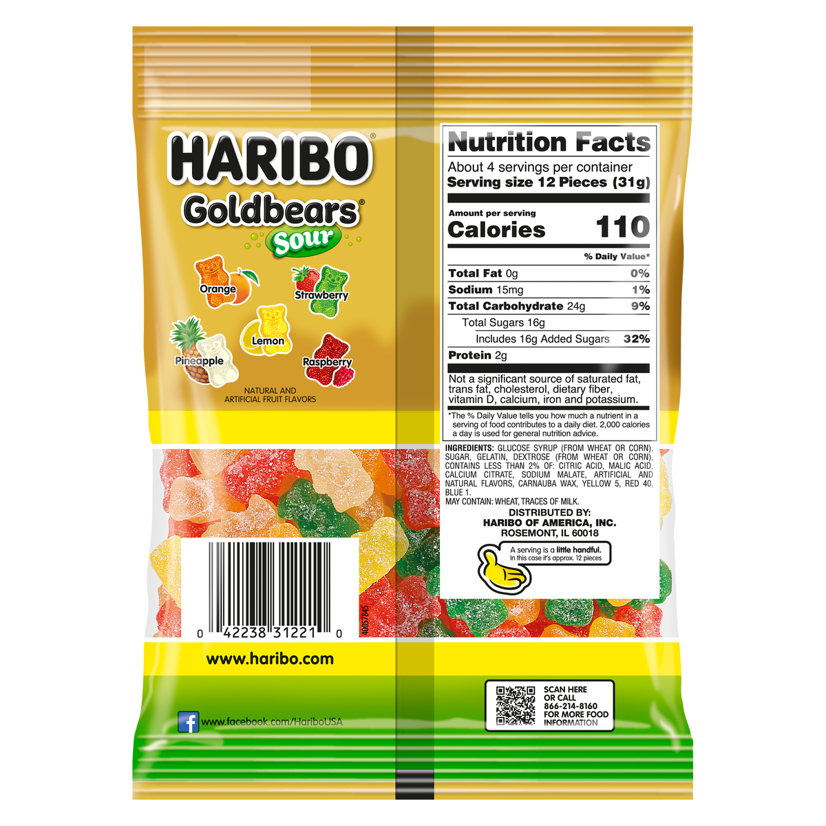 HARIBO Goldbears Gummi Candy, Sour, 4.5 oz, 12 ct