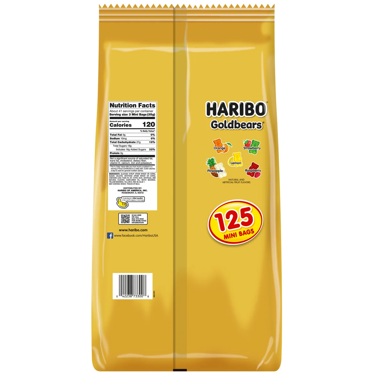 Haribo Goldbears Gummi Candy, Mini Bags, 0.4 oz, 125 ct