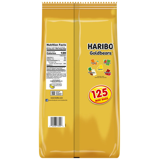 Haribo Goldbears Gummi Candy, Mini Bags, 0.4 oz, 125 ct
