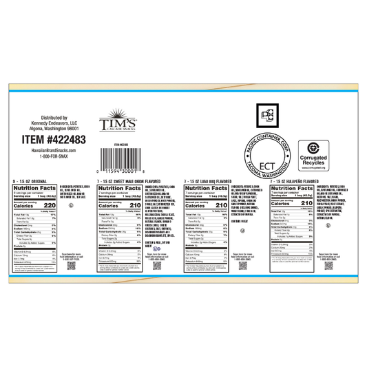 Hawaiian Brand Kettle Style Potato Chips, Island Variety Pack, 1.5 oz, 30 ct