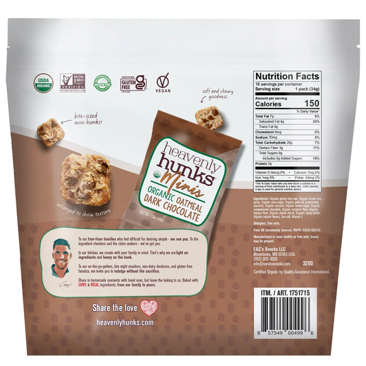 Heavenly Hunks Organic Oatmeal Minis, Dark Chocolate, 1.2 oz, 16 ct