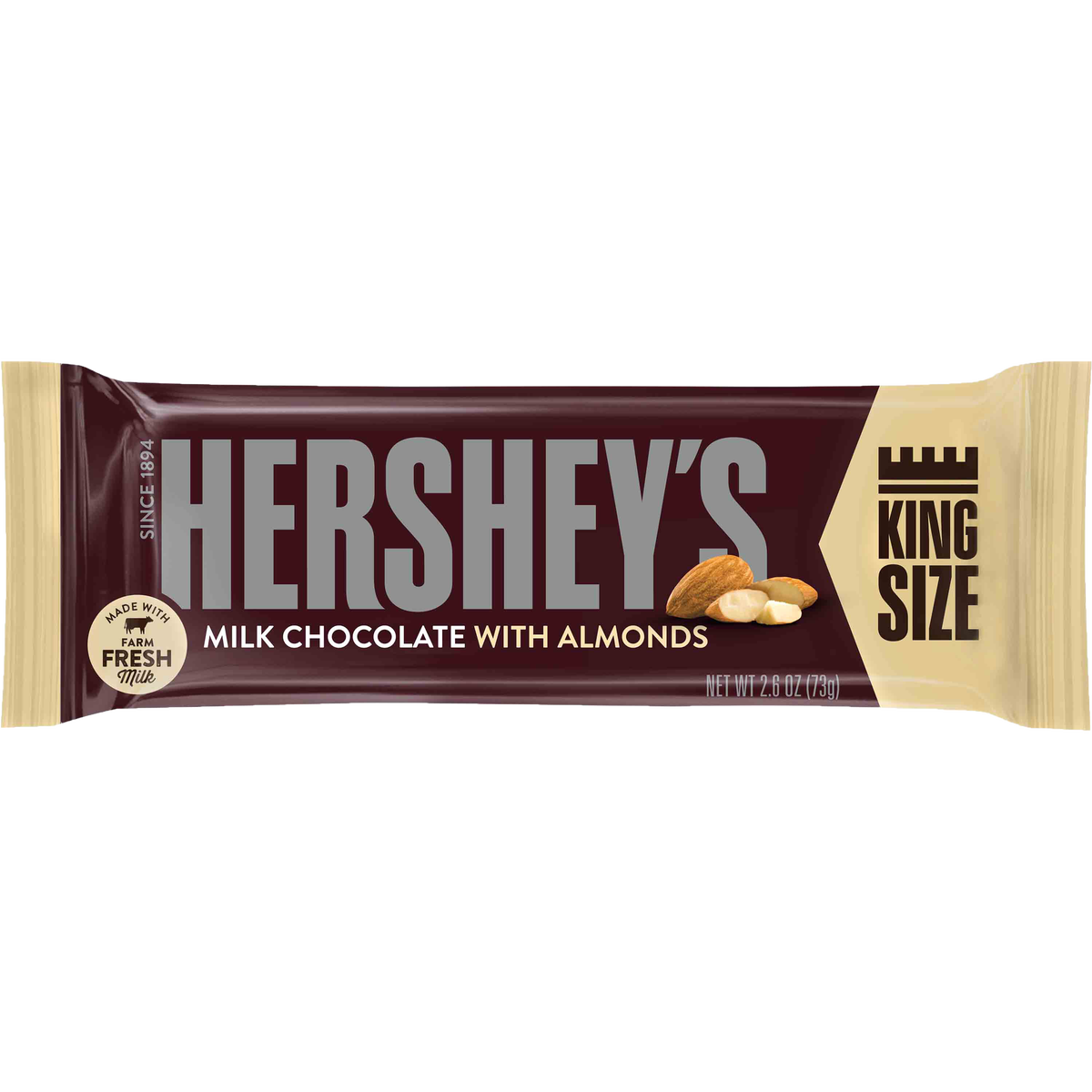 Hershey's King Size, Milk Chocolate With Almonds, 2.6 oz, 18 ct