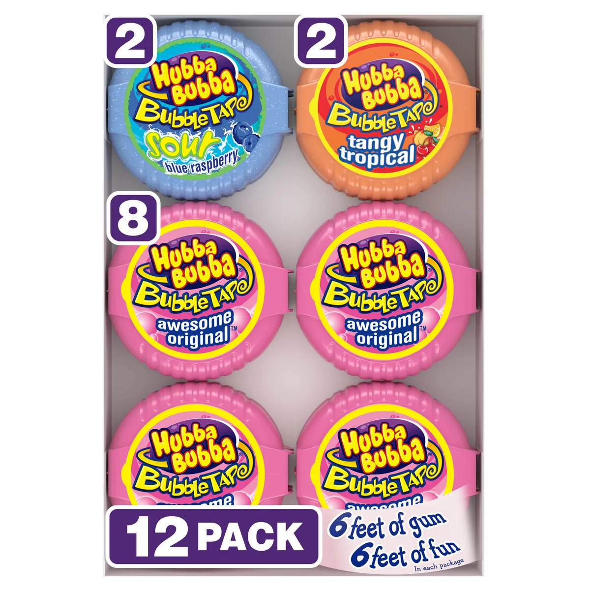 Hubba Bubba Bubble Gum Tape, Variety Pack, 2 oz, 12 ct