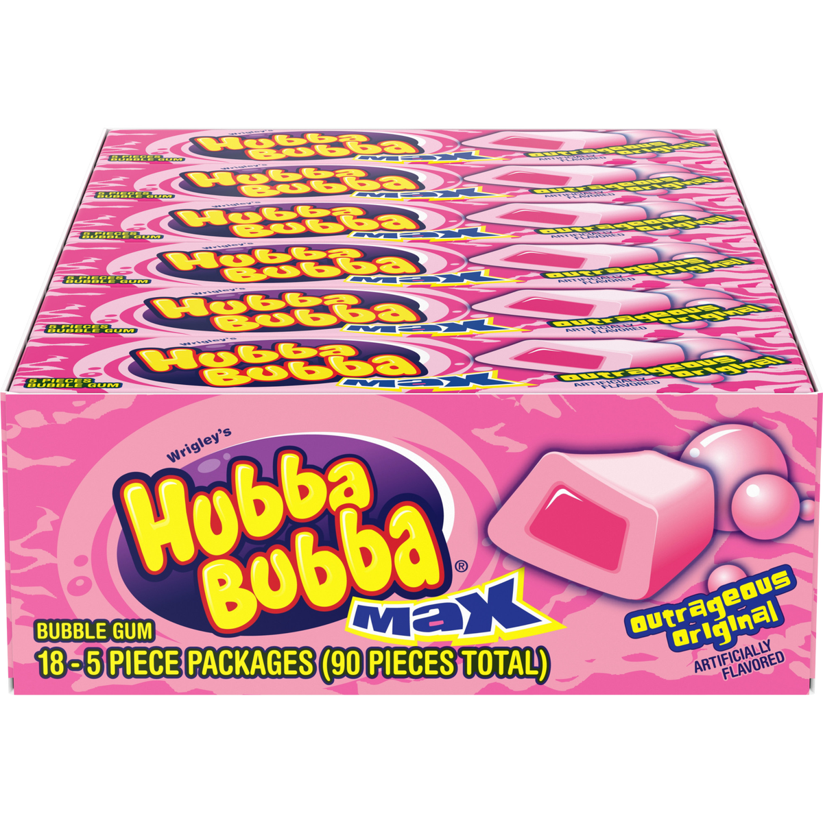 Hubba Bubba Max Chewing Gum, Original Bubble Gum, 5 pieces, 18 ct