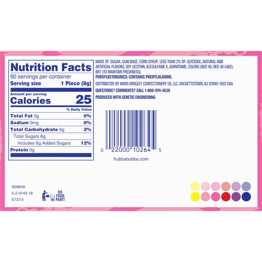 Hubba Bubba Max Chewing Gum, Original Bubble Gum, 5 pieces, 18 ct