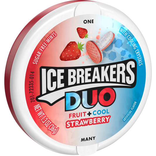 Ice Breakers Duo Sugar Free Mints with Cooling Crystals, Strawberry, 1.3 oz, 8 ct