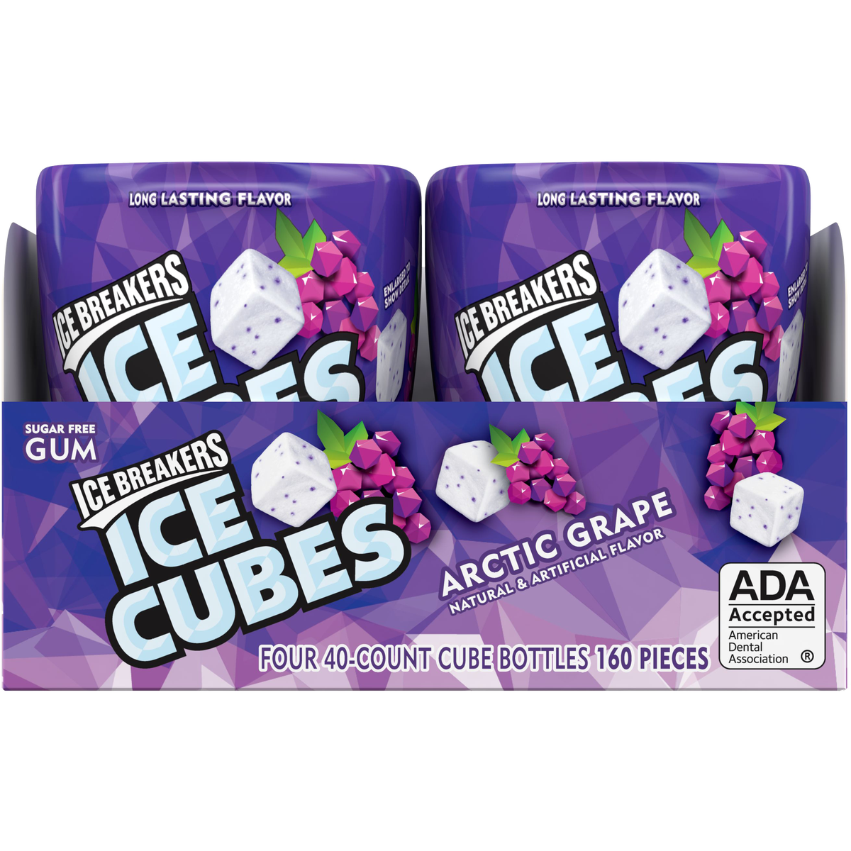 Ice Breakers Ice Cubes Sugar Free Gum, Arctic Grape, 40 pieces, 4 ct
