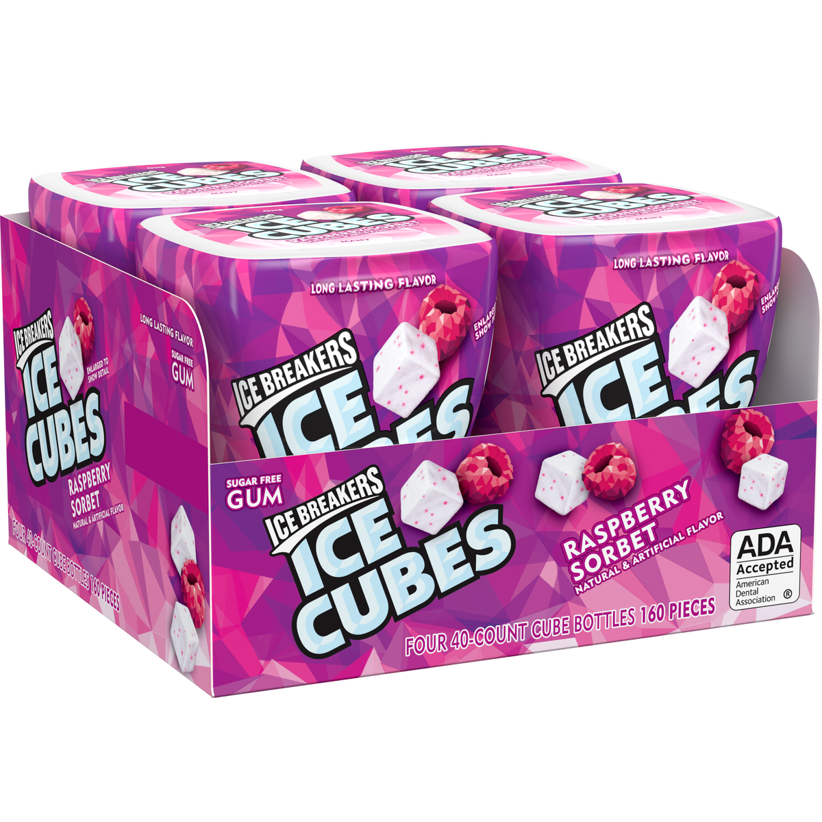 Ice Breakers Ice Cubes Sugar Free Gum, Raspberry Sorbet, 40 pieces, 4 ct