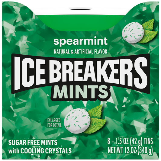 Ice Breakers Sugar Free Mints with Cooling Crystals, Spearmint, 1.5 oz, 8 ct