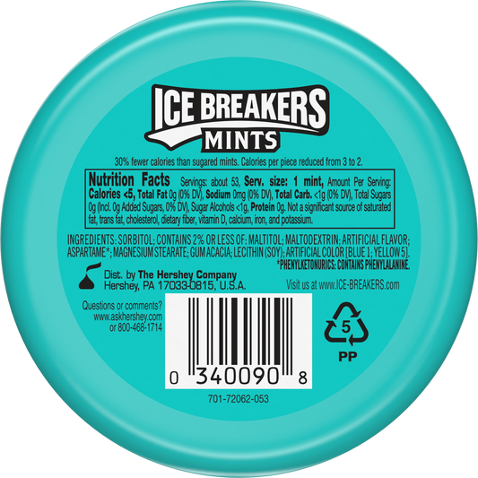 Ice Breakers Sugar Free Mints with Cooling Crystals, Wintergreen, 1.5 oz, 8 ct