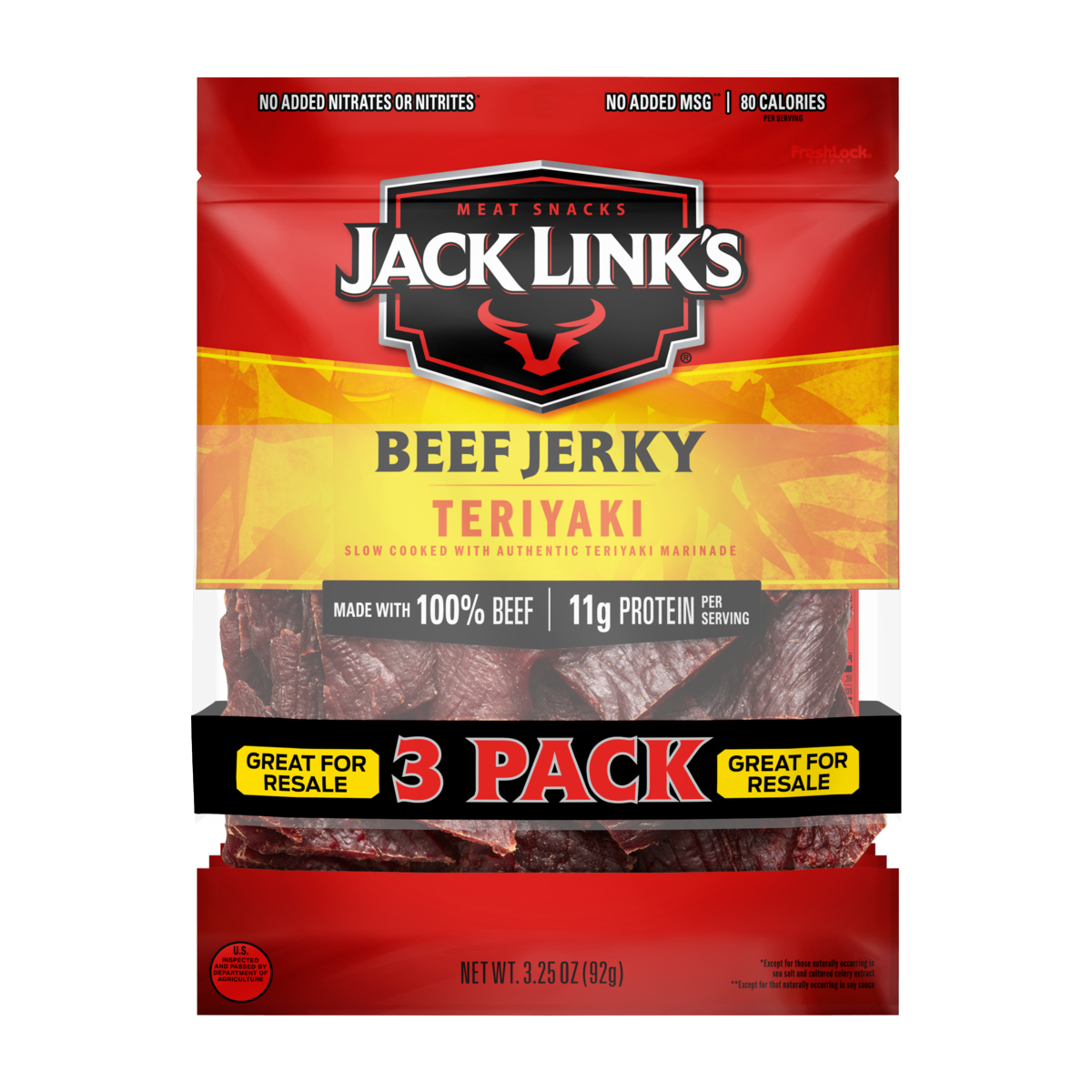 Jack Link's Beef Jerky, Teriyaki, 3.25 oz, 3 ct