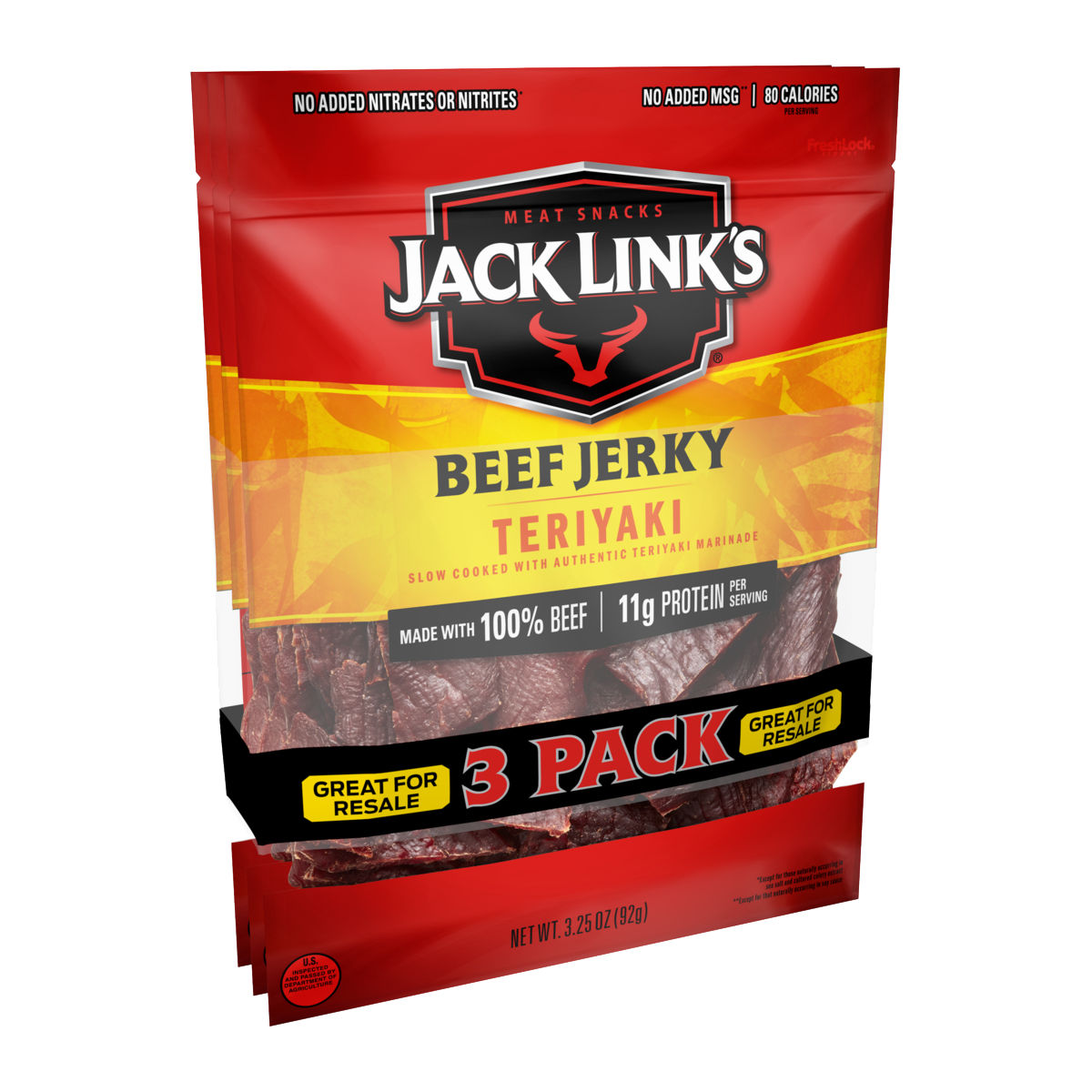 Jack Link's Beef Jerky, Teriyaki, 3.25 oz, 3 ct